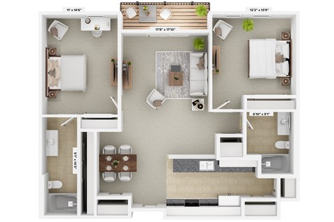 Floor plan for 2 beds, 2 baths, 1200 sqft